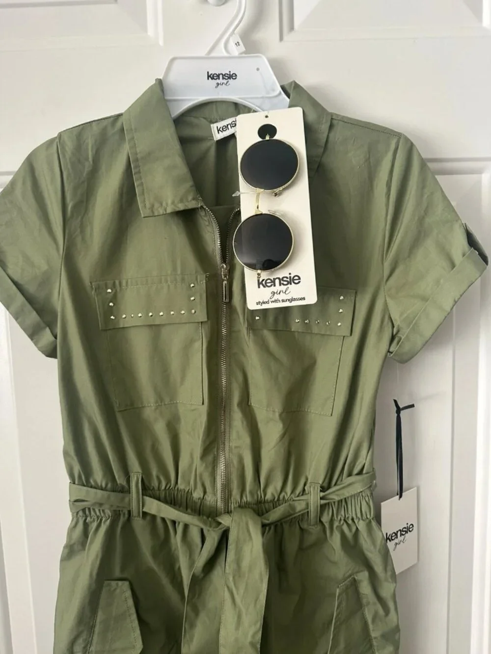 Kensie Girl Girls 12 Olive Utility Jumpsuit Sunglasses NWT